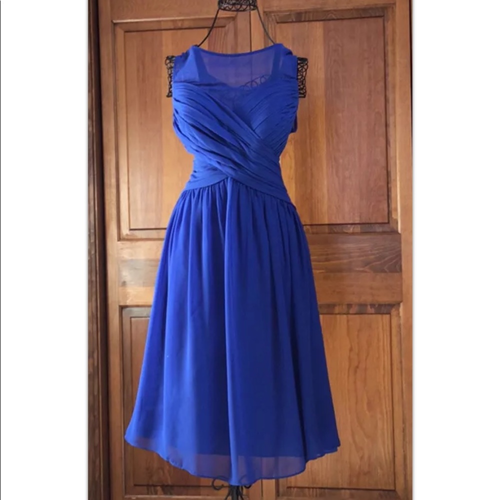 Bill Levkoff Blue chiffon neckline Dress, Size 6